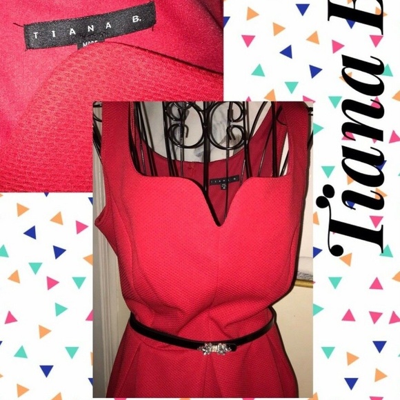 TIANA B RED FIT&FLARE DRESS~BLACK BELT~CRYSTALS~10 - Picture 6 of 6